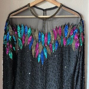 Vintage Beaded Long Sleeve Midi Dress